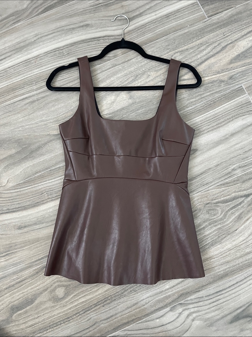 Banana Republic Brown Faux Leather Tank with Square Neck and Cinched Waist
